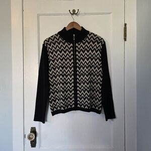 Susan Bristol Vintage Cardigan Sweater – Size L – Black/Cream